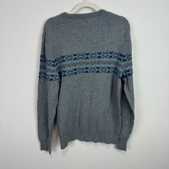 J Crew Factory Lambswool Blend Large Fair Isle Crewneck Sweater Gray pullover - Picture 5 of 8